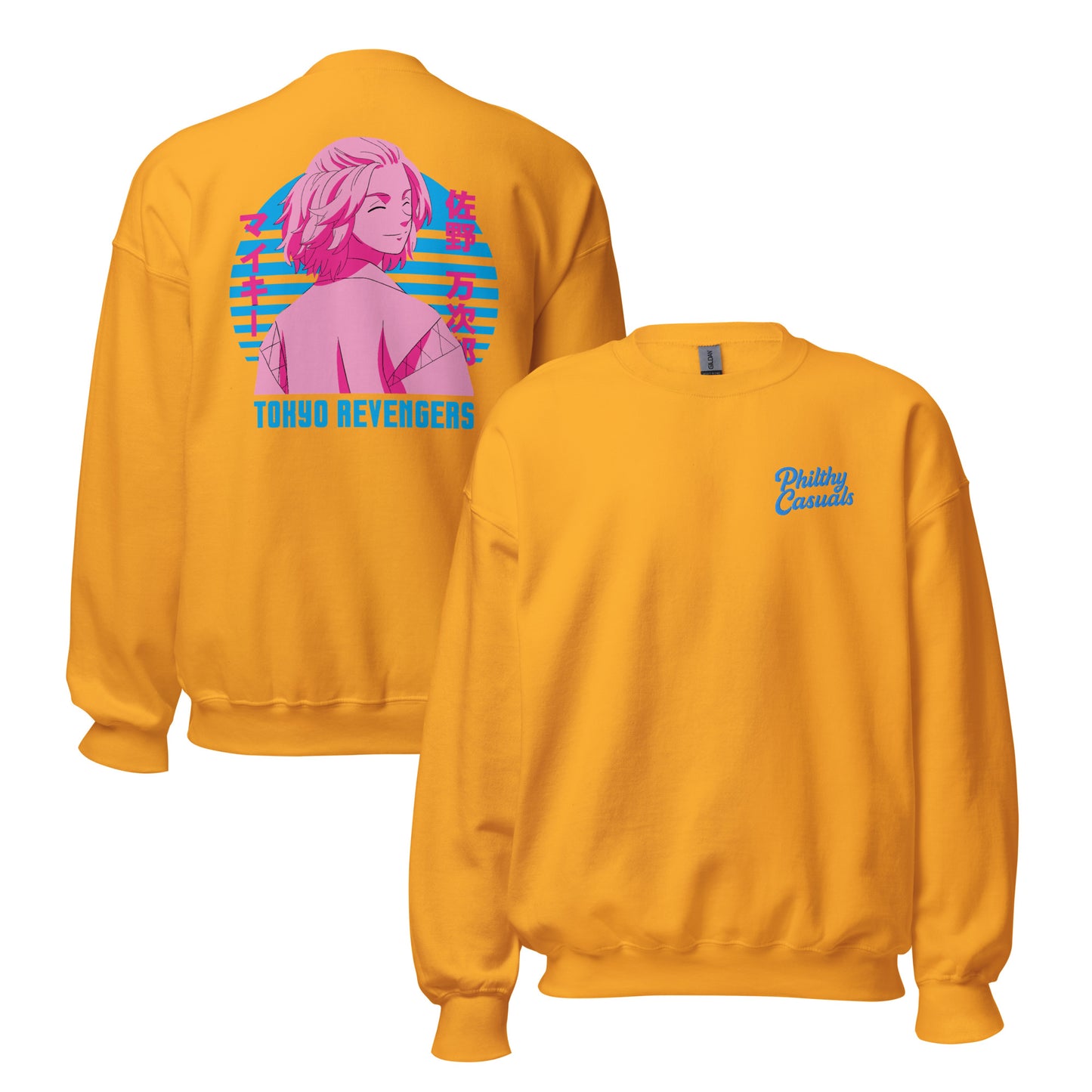 unisex crew neck sweatshirt gold front and back