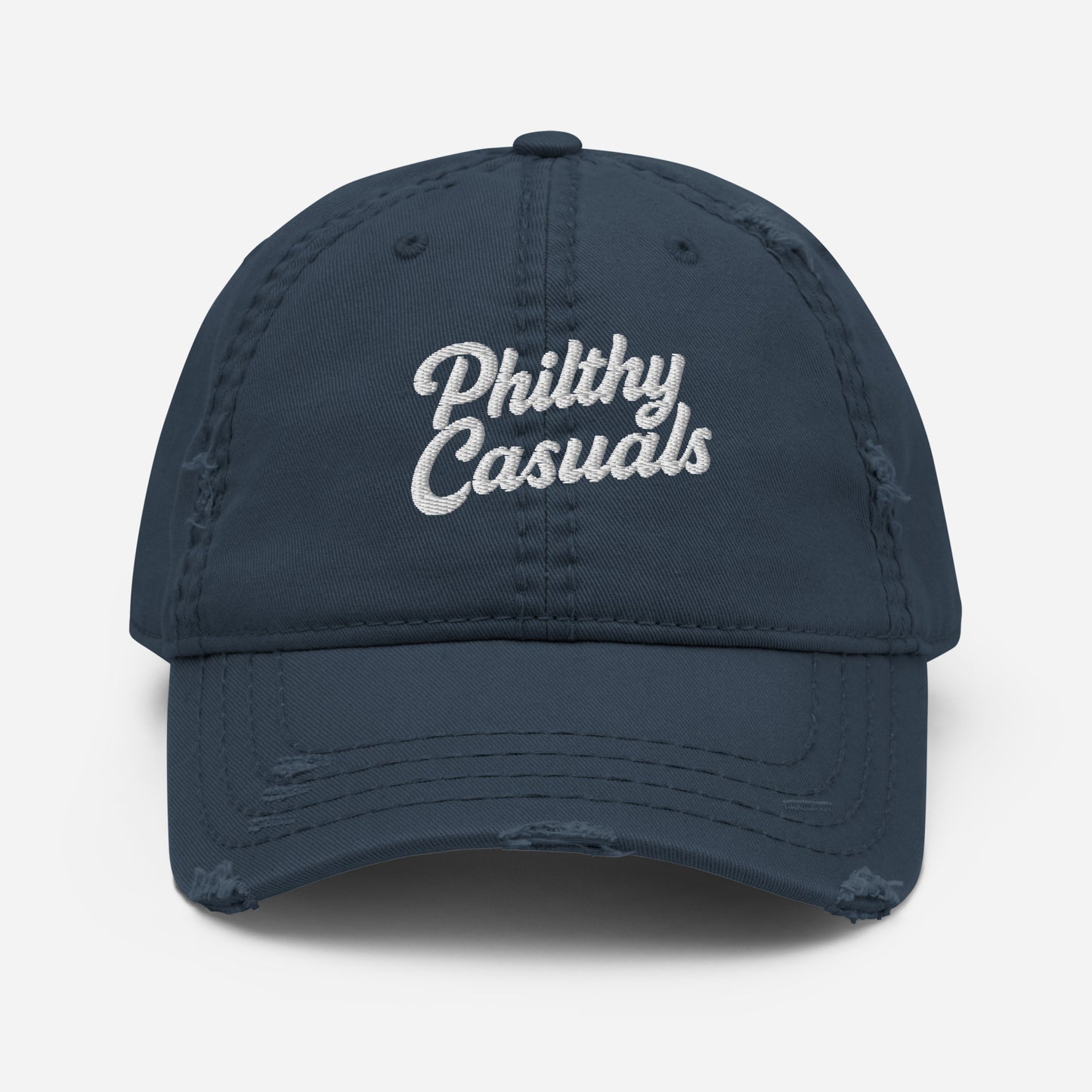 distressed dad hat navy front