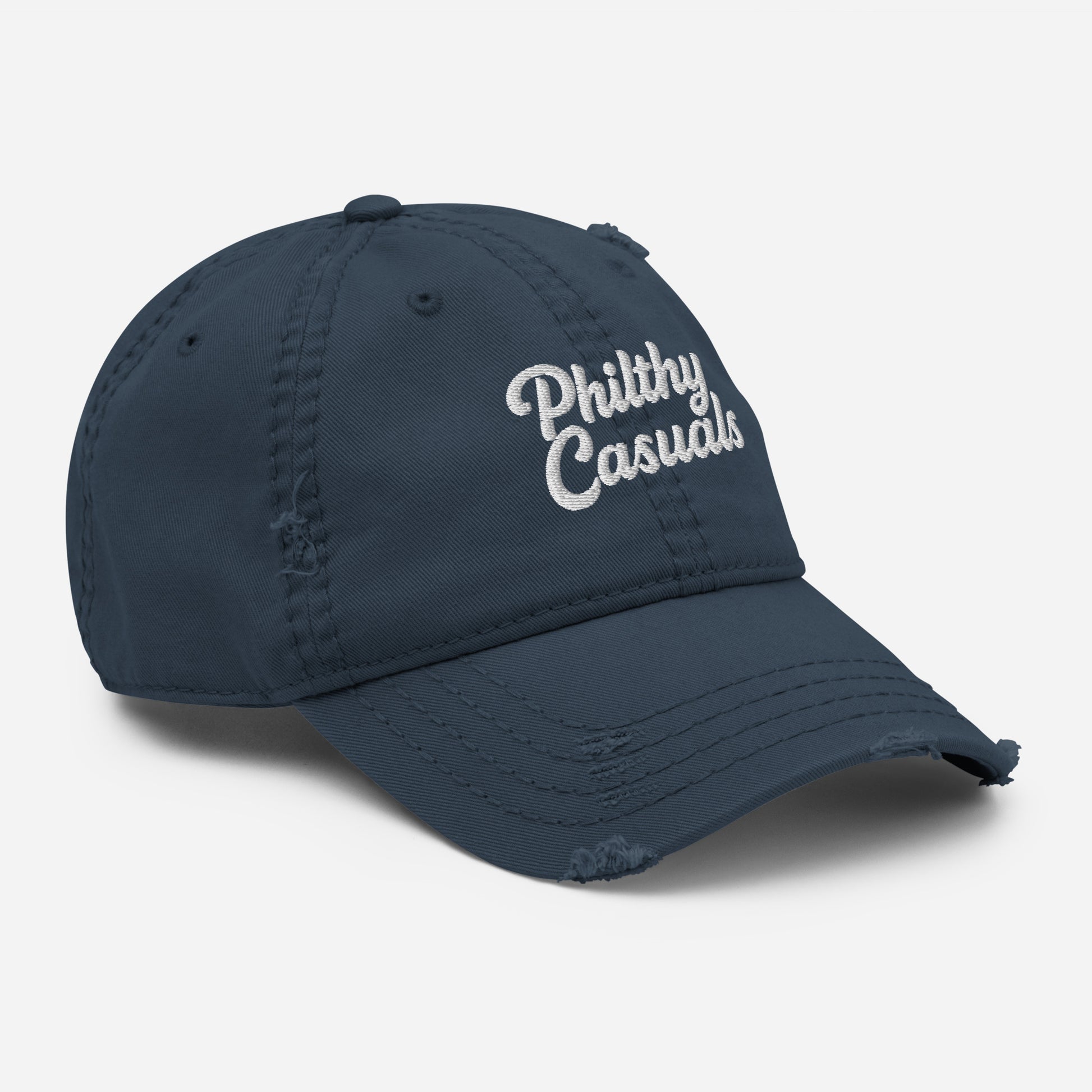 distressed dad hat navy right front