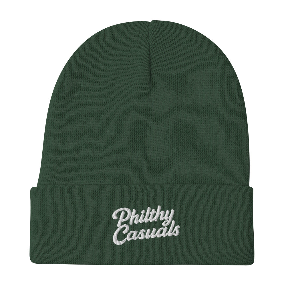 knit beanie dark green front