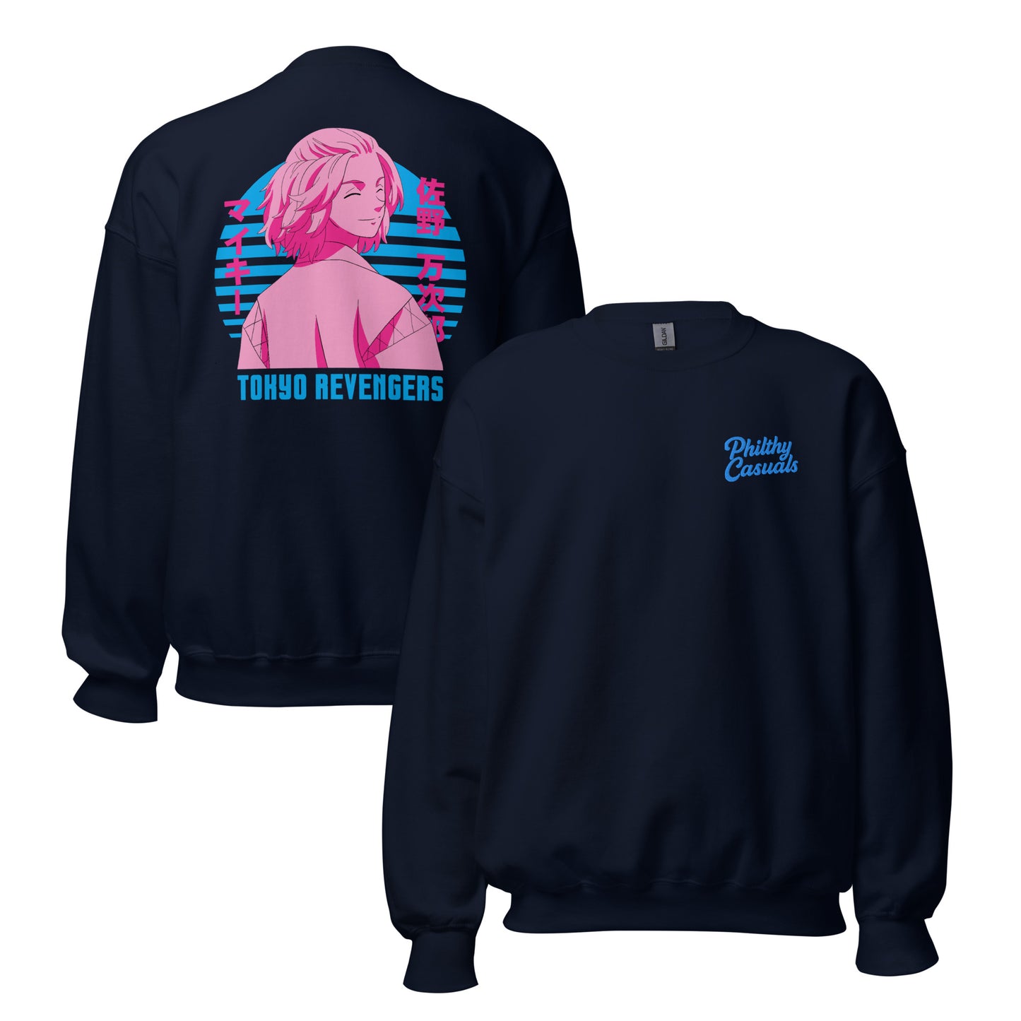 unisex crew neck sweatshirt navy front and back