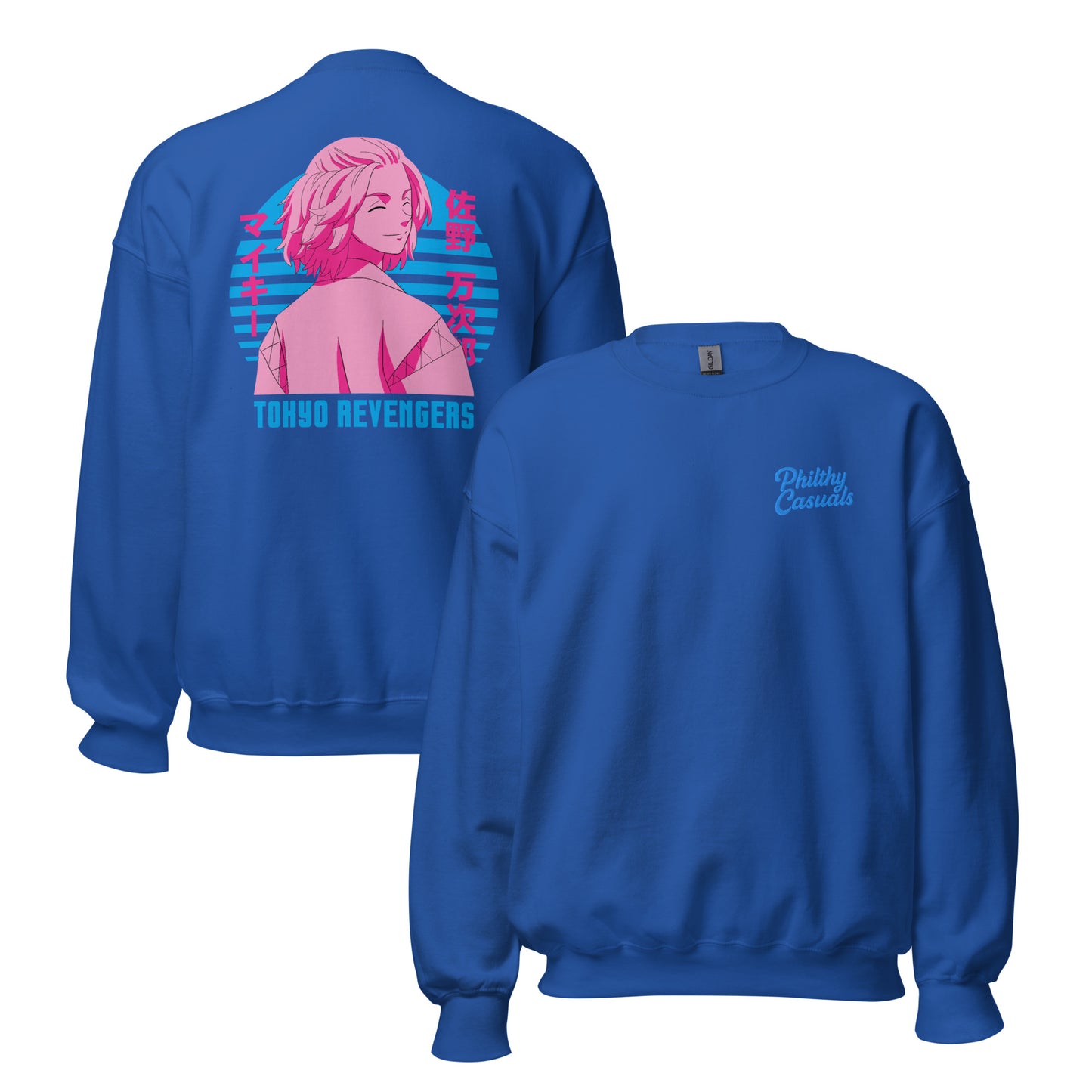 unisex crew neck sweatshirt royal front and back