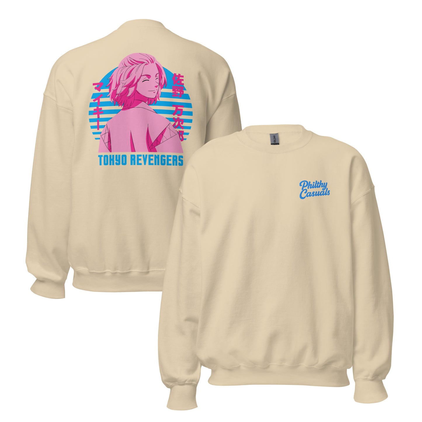 unisex crew neck sweatshirt sand front and back