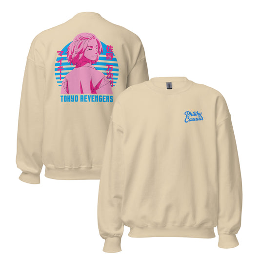 unisex crew neck sweatshirt sand front and back