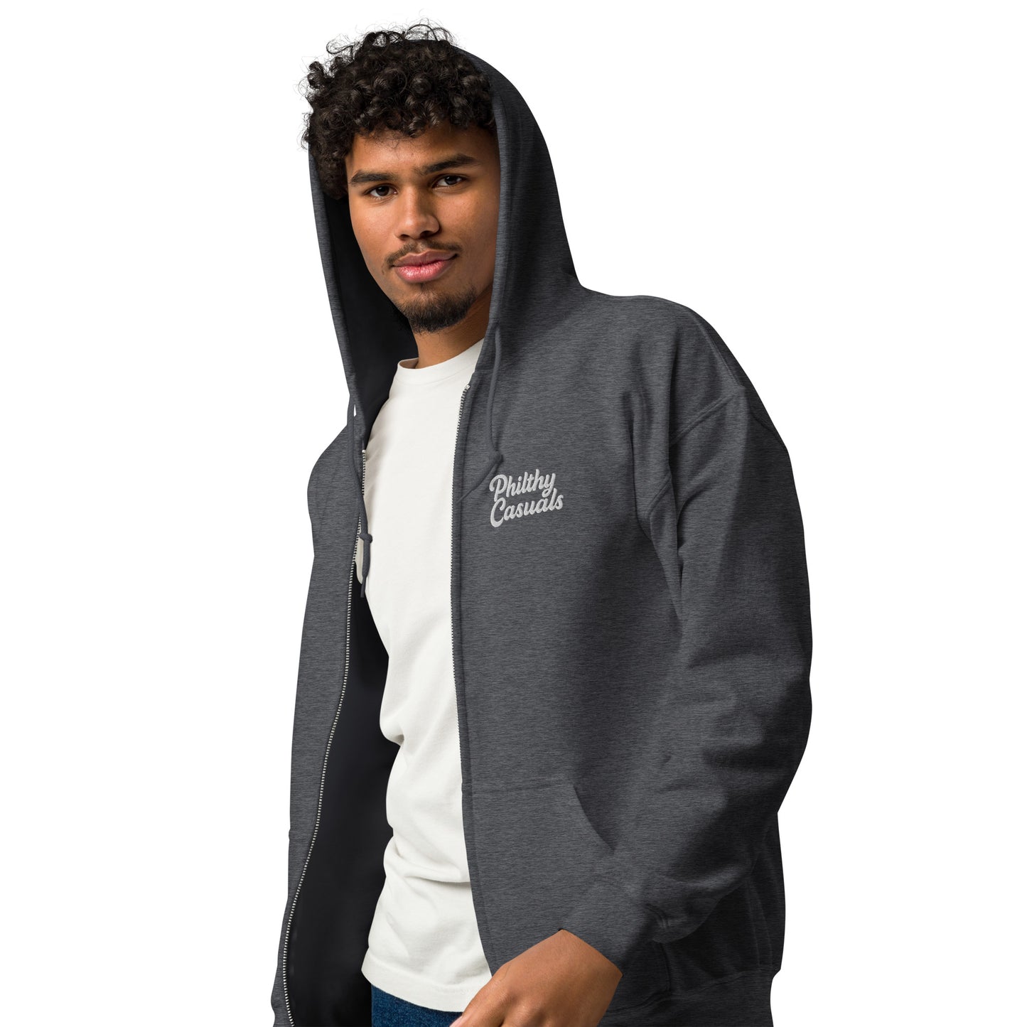 unisex heavy blend zip hoodie dark heather left front